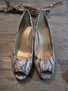 Women’s Snake-Print High Heel Pumps in Taupe and Cream